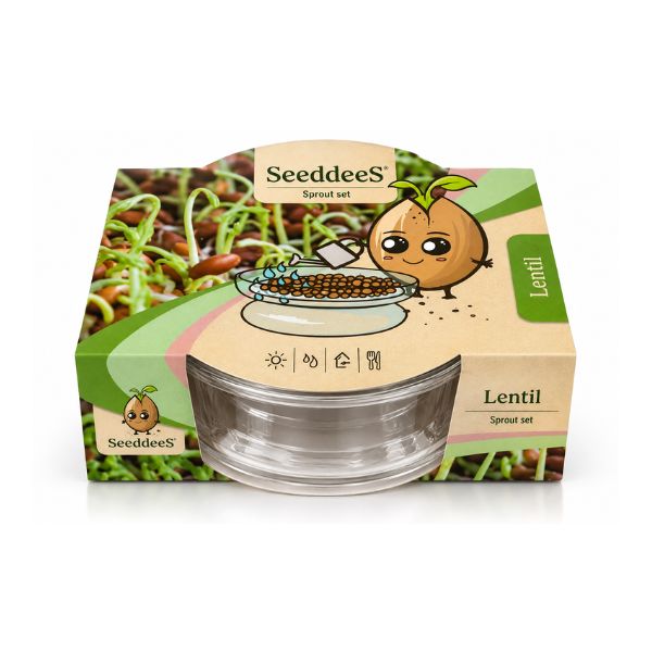 SeeddeeS® kiemgroente linzen- Glazen schaal